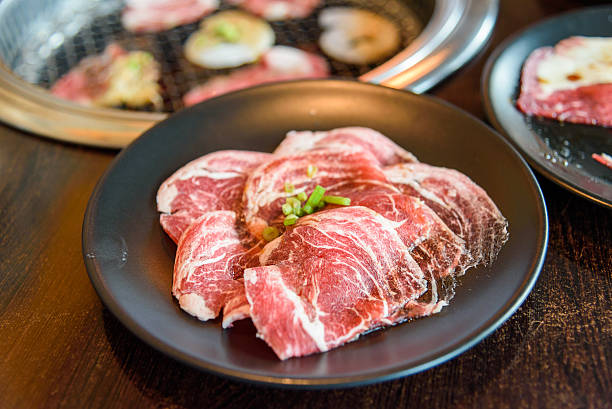 istock Raw beef slice for barbecue or Japanese style yakiniku 487610514