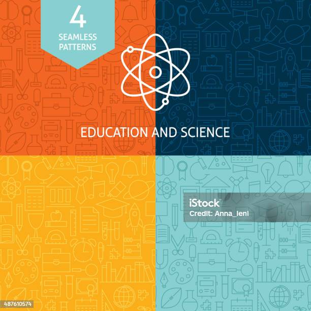 Thin Line Education Science School Patterns Set Stock Illustration - Download Image Now - Internet, Learning, Education