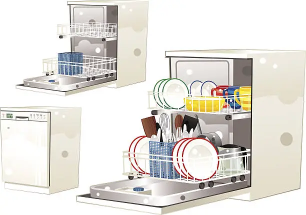 Vector illustration of Modern electric dishwasher