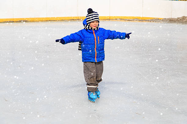 istock cute little boy learning to skate in winter 487617402