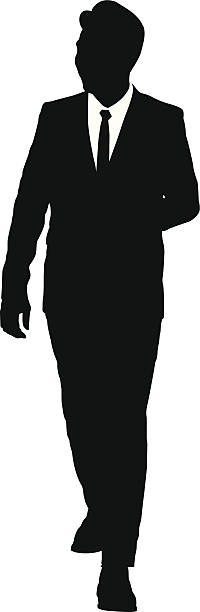 Man in suit and tie walking vector art illustration