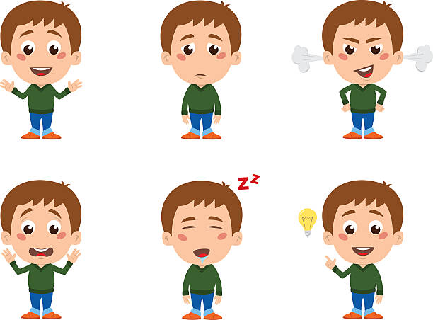 Young Boy Set of Emotions vector art illustration