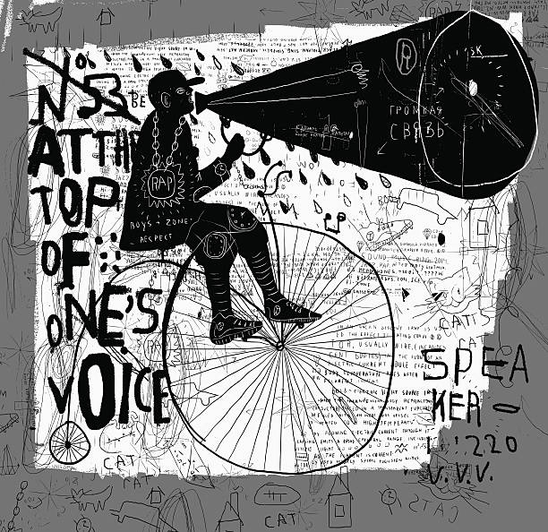Man on a bicycle Image of a man who rides a bike and says over the loudspeaker. shouting illustrations stock illustrations
