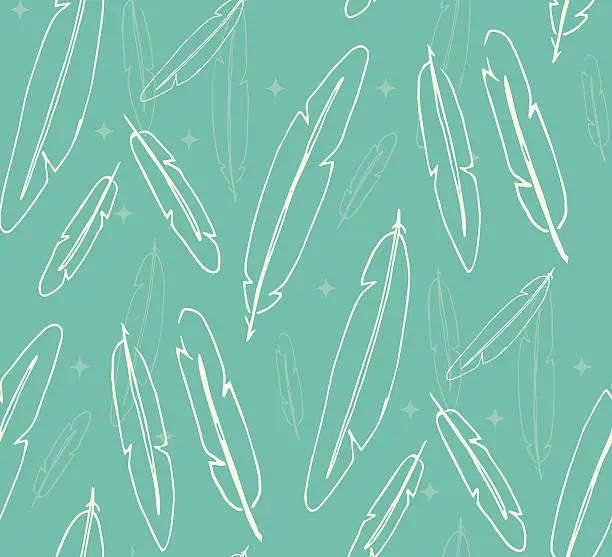 Vector illustration of Bohemian feathers, hand drawn, seamless pattern