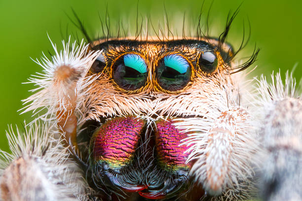 istock colorful jumping spider on green background 487619193
