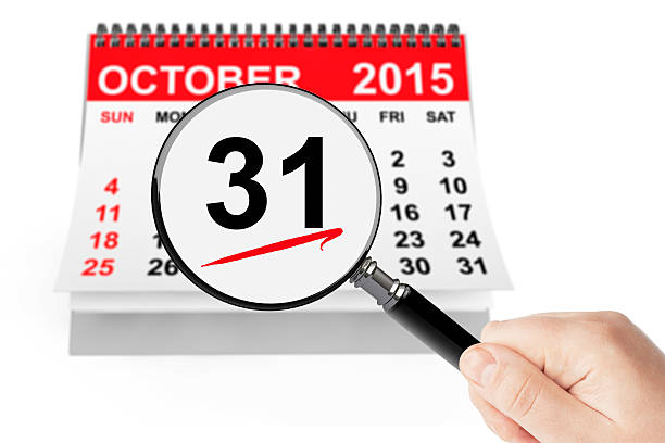 istock All Saints Day Concept. 31 October 2015 calendar with magnifier 487619208