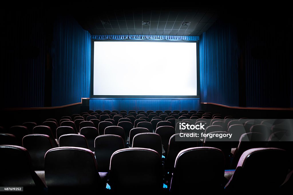 High contrast image of movie theater screen Movie Theater with blank screen / High contrast image Movie Theater Stock Photo