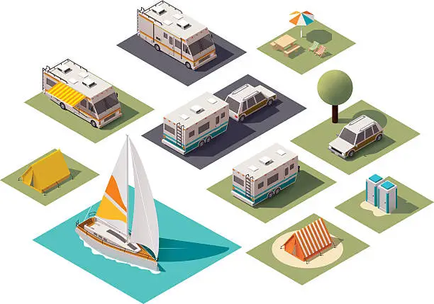 Vector illustration of Vector isometric camping icons