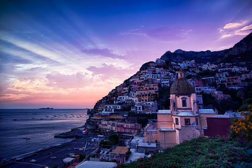 Beautiful Italian village of Positano at sunset.