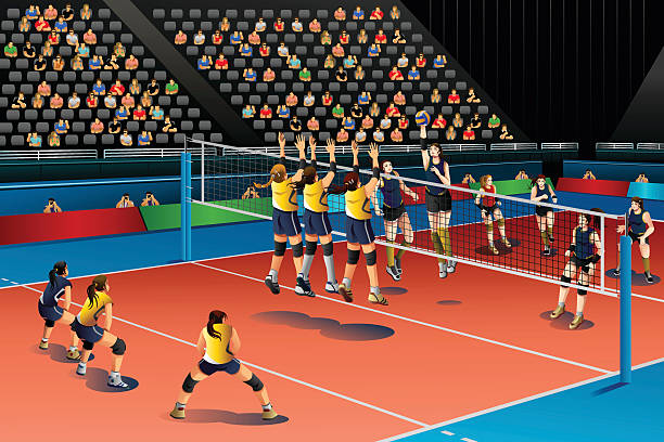 ilustrações, clipart, desenhos animados e ícones de pessoas jogando vôlei na concorrência - volleyball volleying women female