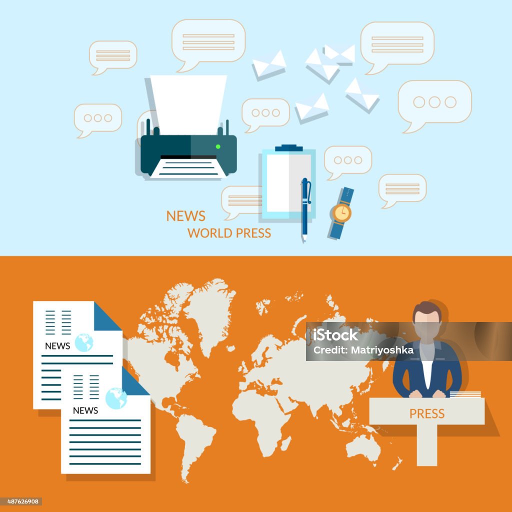 Global news, business world press, documents financial analyst Global news business world press documents financial analyst reporting news studio vector headers banners 2015 stock vector