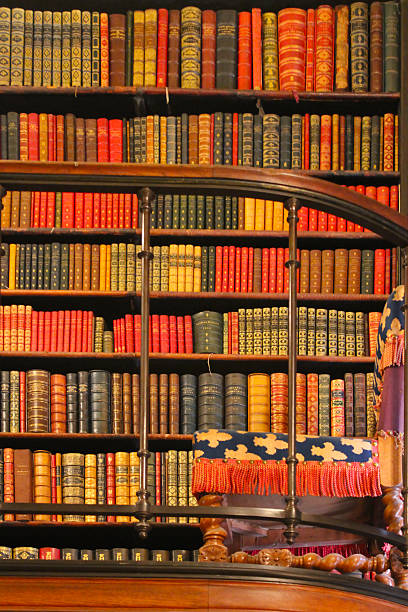 Library with vintage chair in Château de Chantilly, Paris stock photo