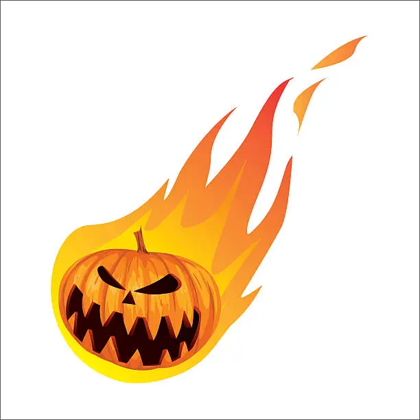 Vector illustration of Burning in Fire Jack o Lantern Halloween Pumpkin