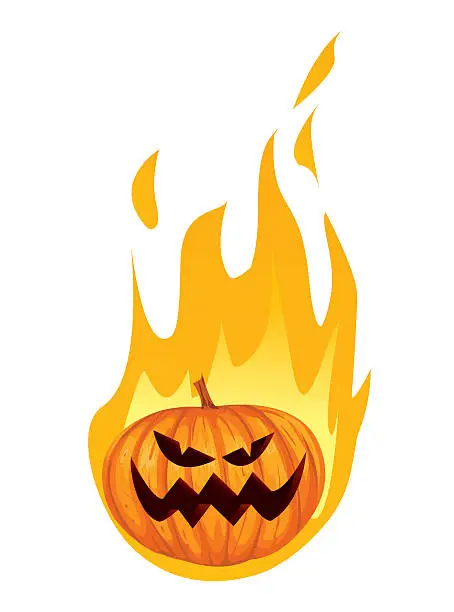 Vector illustration of Burning in Fire Jack o Lantern Halloween Pumpkin