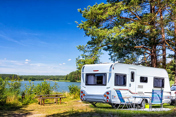 istock Mobile Home at the lake 487631742