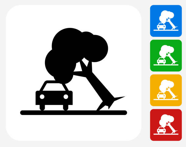 baum auf auto unfall symbol flache grafik design - baumstamm am boden stock-grafiken, -clipart, -cartoons und -symbole