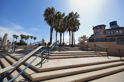 Santa Monica, USA - August 3, 2015: Stock image of steps to the Santa Monica Pier California. 