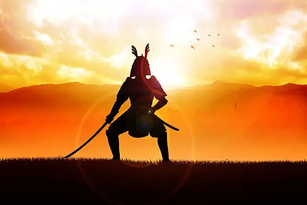 Silhouette illustration of a samurai general
