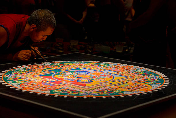 Buddhist sandpainting mandala sand art in Lhasa, Tibet.