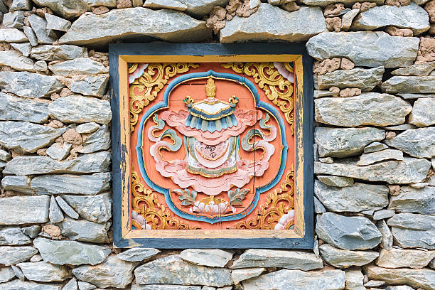 istock Traditional decorated window on stone Tibet house 487648460