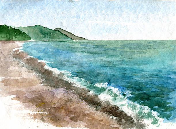 istock watercolor coast of sea 487649252