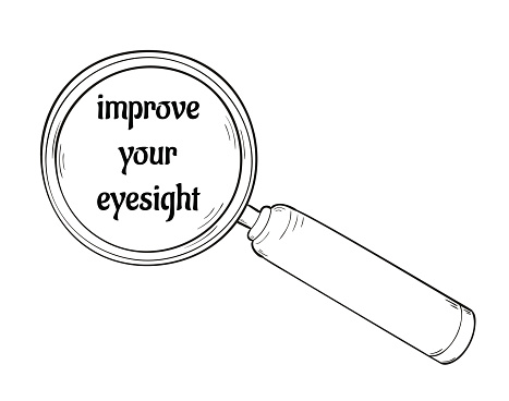 sketch of the magnifying glass with text improve your eyesight, isolated