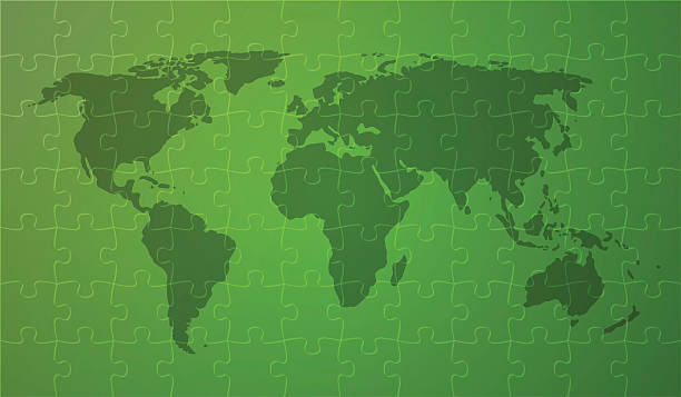 ilustraciones, imágenes clip art, dibujos animados e iconos de stock de worldmap verde - asia jigsaw puzzle map cartography