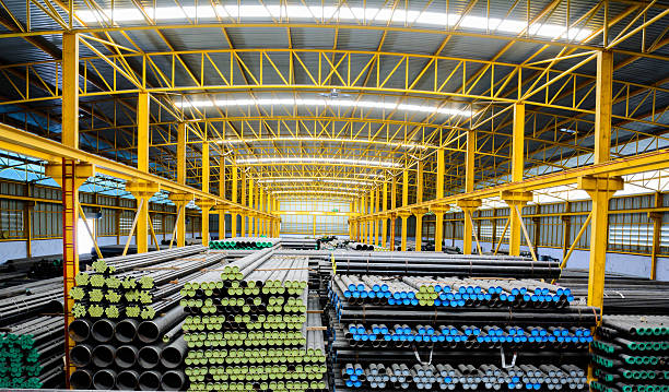 istock Steel pipes storage in warehouse for construction 487651949
