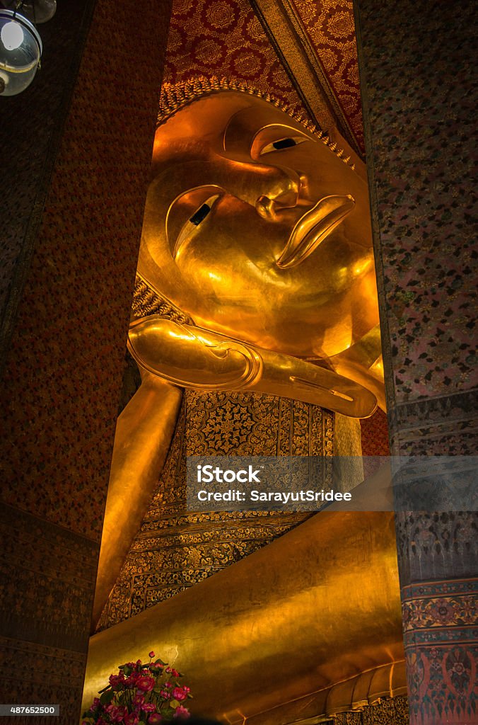reclining buddha @Wat Pho Bangkok Thailand 2015 Stock Photo