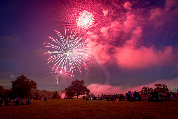 People looking at fireworks in honor of Independence Day