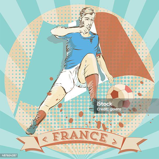 Ilustración de Esbozo De Un Jugador De Fútbol Francesa y más Vectores Libres de Derechos de Adulto - Adulto, Anticuado, Azul