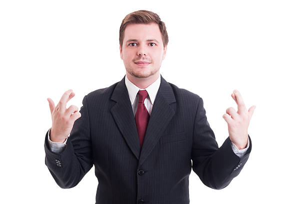 istock Accountant or financial manager making fingers crossed with both 487654944