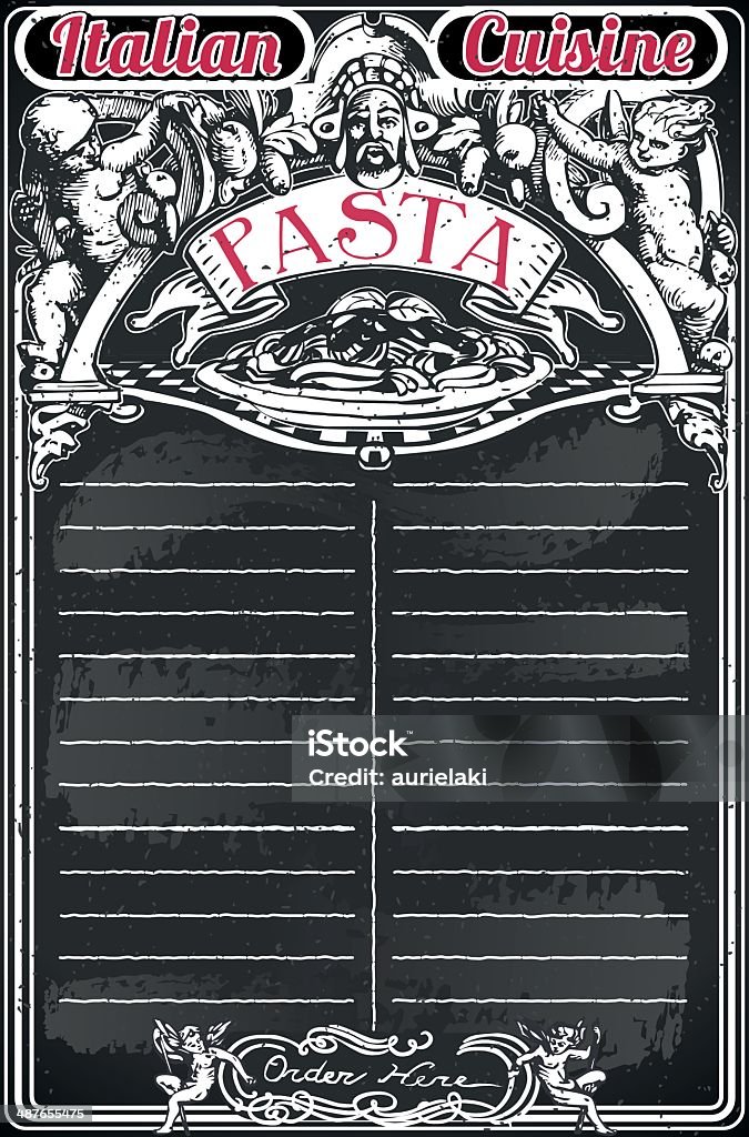 Tableau noir Vintage pour Menu Pâtes italiennes - clipart vectoriel de Assiette libre de droits