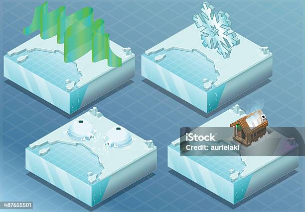 Isometric Arctic Igloo Aurora Sauna Snow Flake Stock Illustration - Download Image Now - Isometric Projection, Igloo, Ice