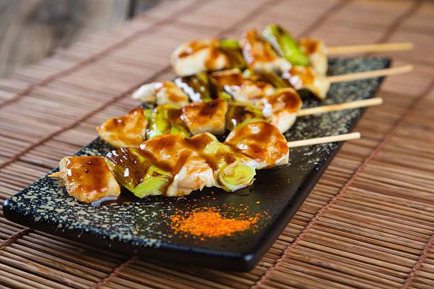 japanese food yakitori - yakitori stok fotoğraflar ve resimler