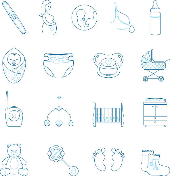 ilustrações de stock, clip art, desenhos animados e ícones de vector linear gravidez e recém- nascido conjunto de ícones - baby icons audio