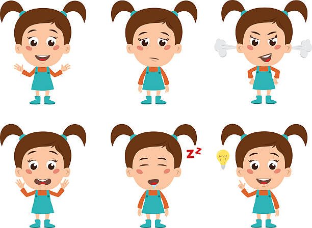 Young Girl Set of Emotions vector art illustration