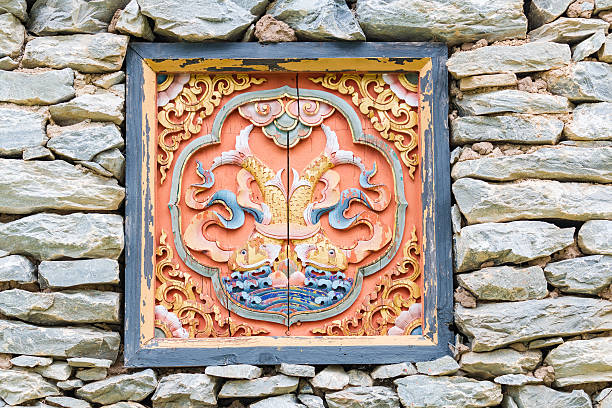 istock Traditional decorated window on stone Tibet house 487660852
