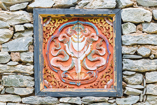 istock Traditional decorated window on stone Tibet house 487660880