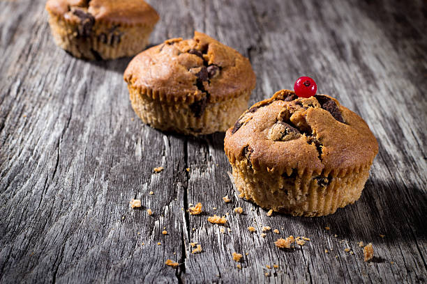 istock Chocolate muffins on the wood background 487666978