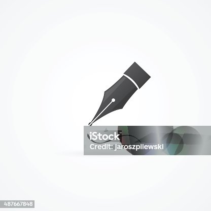 istock Fountain pen with signature flat icon on white. 487667848