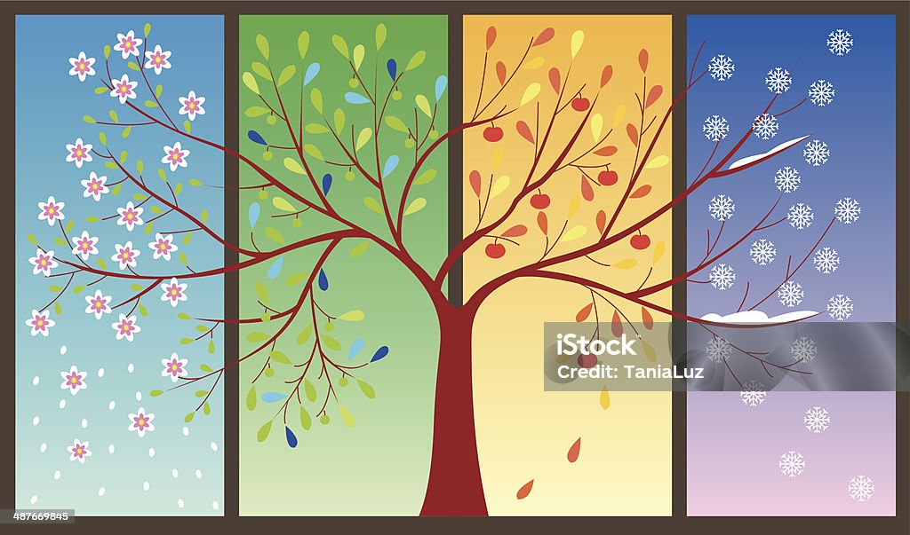 Four Seasons of the year - art illustration Seasons of the year - spring, summer, autumn, winter. Art tree. Four Seasons stock vector