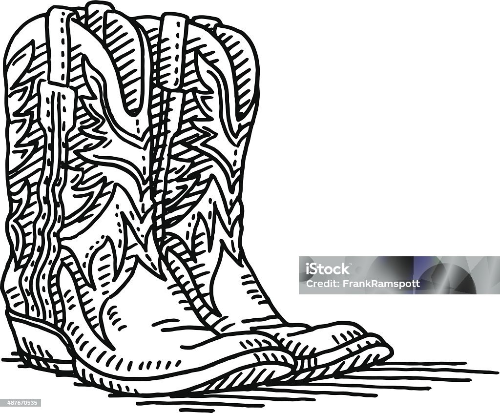 Cowboy Boots Pair Drawing Hand-drawn vector drawing of a Pair of Cowboy Boots. Black-and-White sketch on a transparent background (.eps-file). Included files are EPS (v10) and Hi-Res JPG. Cowboy Boot stock vector