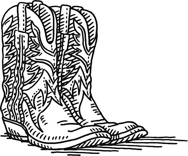 Cowboy Boots Pair Drawing Hand-drawn vector drawing of a Pair of Cowboy Boots. Black-and-White sketch on a transparent background (.eps-file). Included files are EPS (v10) and Hi-Res JPG. country fashion stock illustrations