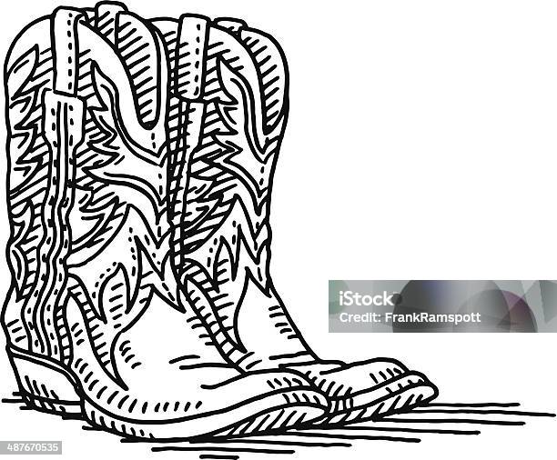 Cowboy Boots Pair Drawing Stock Illustration - Download Image Now - Cowboy Boot, Drawing - Art Product, Cowboy