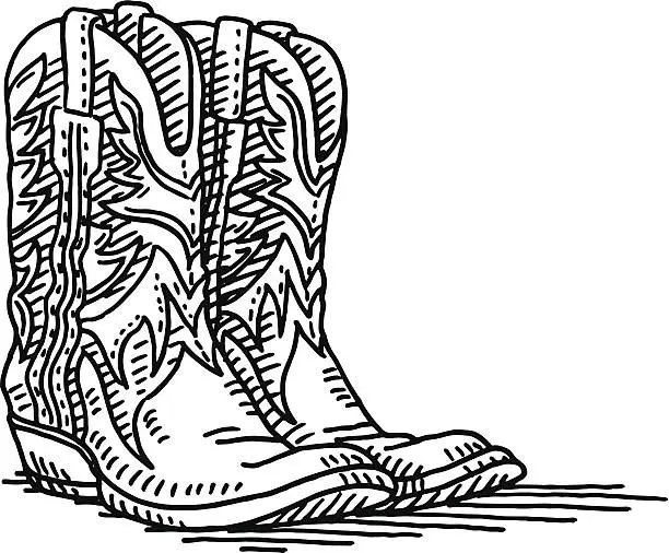 Vector illustration of Cowboy Boots Pair Drawing