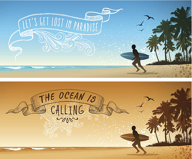 서핑 배경 - surfing beach surf wave stock illustrations