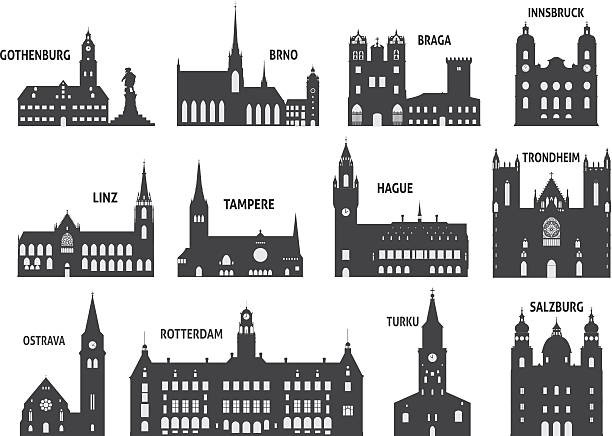 ilustrações de stock, clip art, desenhos animados e ícones de silhuetas de cidades - silhouette tirol innsbruck austria