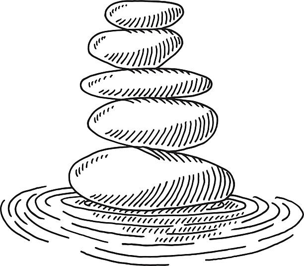 Zen Stones Water Ripples Drawing Hand-drawn vector drawing of a Stack of Zen Stones and Water Ripples. Black-and-White sketch on a transparent background (.eps-file). Included files are EPS (v10) and Hi-Res JPG. balance drawings stock illustrations