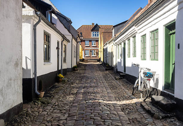 ulica z stare domy z ribe w danii - esbjerg zdjęcia i obrazy z banku zdjęć